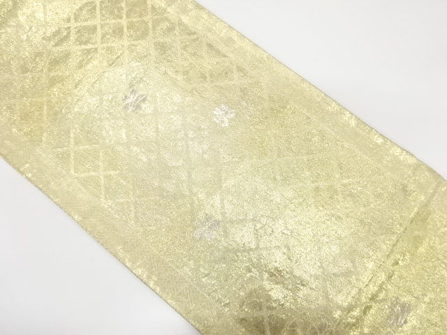 網目に桜模様織り出し　袋帯